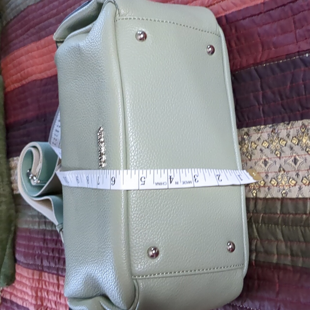PINK STIX* sage green vegan crossbody adj. strap, dust bag zip top, 2 inside pkt - Picture 6 of 13